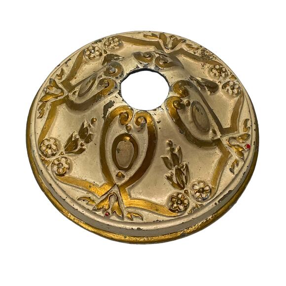 Vintage Ceiling Light Mount Cream and Gold Painted 5.5" - Picture 1 of 5